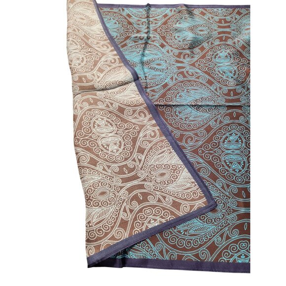 Silk Square Scarf Brown & Turquoise Paisley Design 20"x20" Elegant Soft Handkerc - Picture 8 of 12